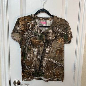 Game Winner camo tee shirt. Cotton material. Women’s size medium. V-Neck